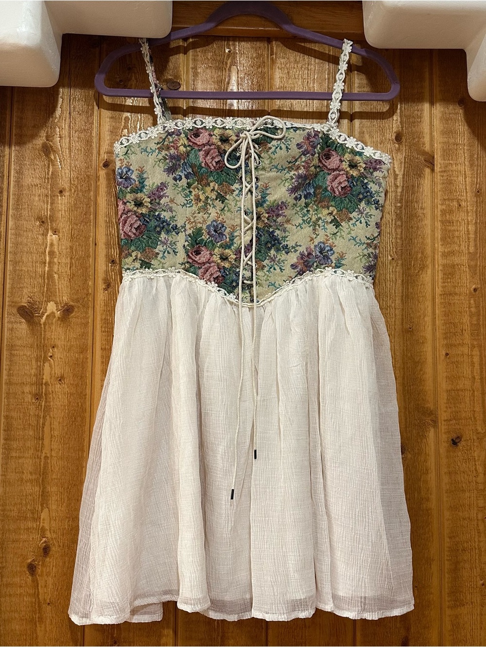 Cider Secret Garden Tapestry Corset Fairy Dress Whimsical Mini Dress Crochet M